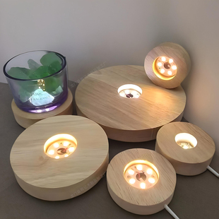 木质LED发光风暴瓶工艺品灯座摆件 无火香薰灯usb水晶球夜灯底座