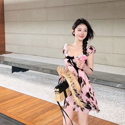 限量【情迷西西里】穿越到南法明艳系大美女丝绒烧花修身连衣裙