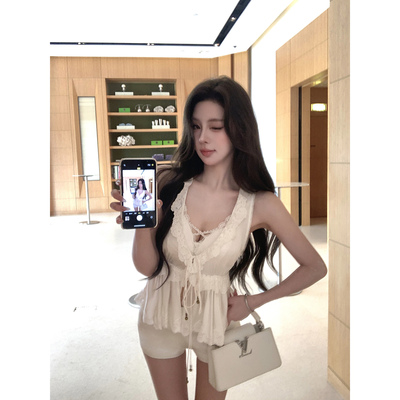 Momoshero 【莉娜小姐】ch1oe典藏品~100%真丝蕾丝上衣&珍珠吊带