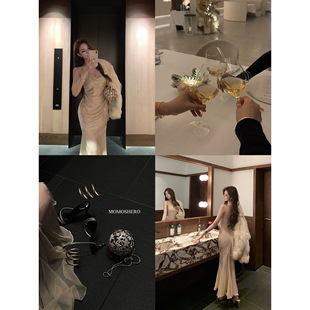Momoshero【钻光“缪斯裙”】高奢feast~双面醋酸烫钻鱼尾连衣裙