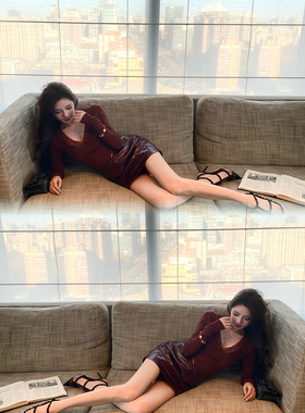 Momoshero【Tipsy酒杯裙】IG慧智美人感——“双V腰”皮半裙/上衣