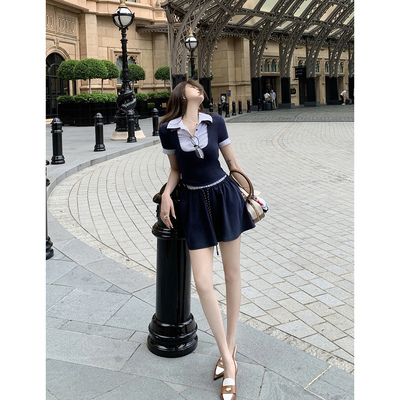 现货【Mel墨尔本日记】有点m1u系的学究感——藏蓝条纹上衣/短裙