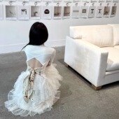 调性优雅Uma设计感露背 现货 晚香玉 抽条谷波镂空下摆针织上衣