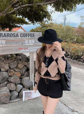 现货【Wealthy英式派】”老派新贵“ 翻领菱格纹上衣&OL中古裙