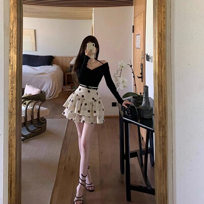 现货【almond甜杏仁】自然系可爱天丝棉麻主打透气法式波点蛋糕裙