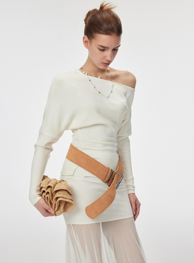 【半熟女】French style我的舒适区！ 软软亲肤棉的斜肩上衣/半裙