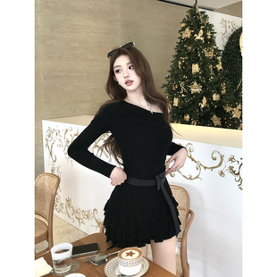 Momoshero【Venus千金裙2.0】vtg斜肩版——wool毛织连衣裙&腰带