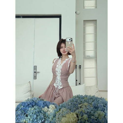 Momoshero【粉欲法蕾case】交织绳 color定染雾粉 打揽裙裤套组