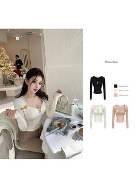 Momoshero【芭莉恋曲】蕾丝线”cupid温柔美学~“lace花边U领上衣