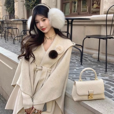 现货【北海道白月光】大小姐感高支高密羊驼毛澳毛花纱双面呢大衣