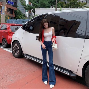 肉肉腿闭眼冲 现货 鱼骨腰 限定蓝调时刻 微喇牛仔 靛蓝牛仔