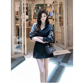 鳄鱼纹真丝衬衫 半裙 All black统 夜幕巴黎 初熟野玫瑰