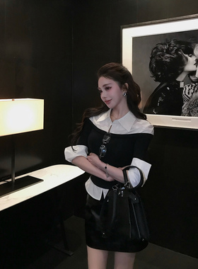 Momoshero【高智女Lawyer】——Lady冷都感！260g撞色假两件衬衣