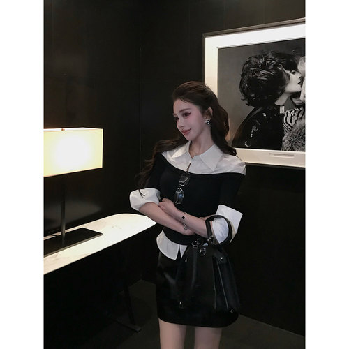 Momoshero【高智女Lawyer】——Lady冷都感！260g撞色假两件衬衣