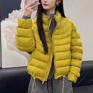 龟背排骨女款短款立领羽绒服女新款鸭绒冬季女装韩版宽松