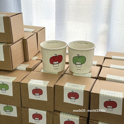原创设计/可爱红苹果小猫咖啡杯情侣闺蜜简约陶瓷翻口水杯350ml