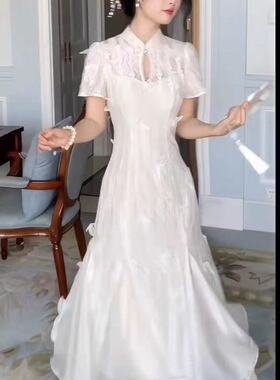 设计感重工刺绣改良新中式旗袍连衣裙女夏季新款绝美气质鱼尾长裙