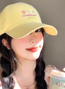 刺绣小花鸭舌帽女夏季时尚百搭遮阳百搭显脸小硬檐可爱防晒棒球帽