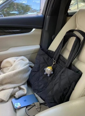 大容量包包女2025秋冬新款高级感菱格百搭托特包时尚潮流单肩大包