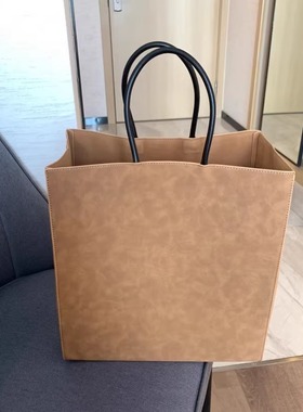 新款小众复古个性大容量手提购物袋简约高级感仿纸袋纯色托特包包