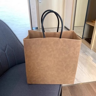 新款小众复古个性大容量手提购物袋简约高级感仿纸袋纯色托特包包