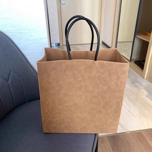 新款小众复古个性大容量手提购物袋简约高级感仿纸袋纯色托特包包