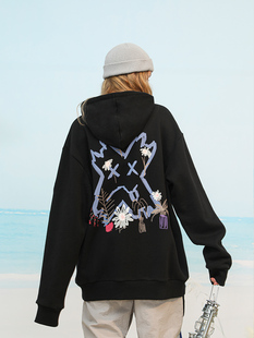 PCMY 花卉叉叉人卫衣ins国潮牌涂鸦bf嘻哈外套原宿宽松男女情侣装