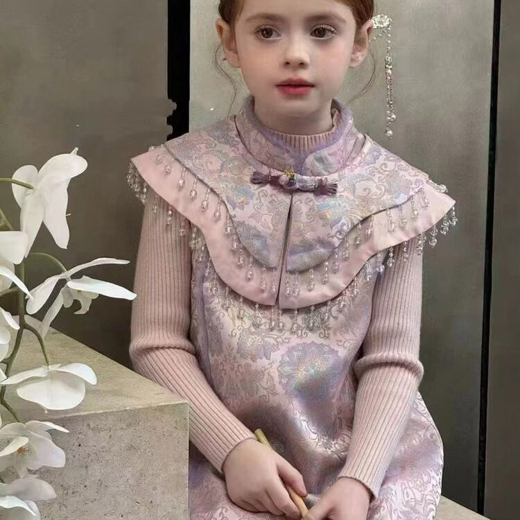 2025年新款女童连衣裙秋冬款儿童盘扣中大童装女孩国风旗袍背心裙