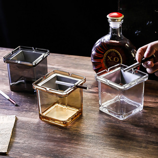 简约方形烟灰缸不锈钢漏斗防飞灰烟缸办公室家用客厅烟盅定制LOG0