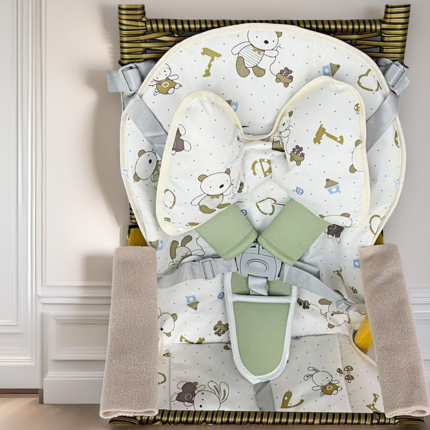 婴儿竹藤车坐垫四季通用藤编车座椅垫四季通用加厚纯棉软垫凉席垫