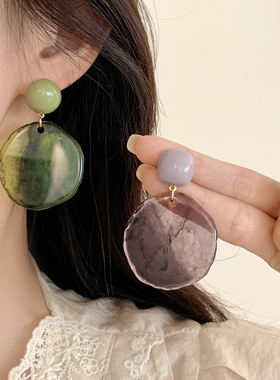 晕染云雾墨绿耳环女紫色港风夸张不规则耳饰小众百搭无耳洞耳夹