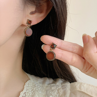 复古新中式耳环气质小众圆脸高级感美拉德耳坠耳钉港风无耳洞耳夹