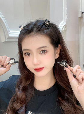 山茶花珍珠刘海对夹女复古黑色公主头小号抓夹前额碎发边夹鲨鱼夹