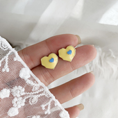 S925撞色爱心耳钉甜美小清新彩色2021夏季 耳饰小巧无耳洞耳夹 新款