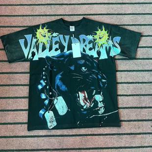 Vale Valley美式猎豹印花复古做旧小众INS潮牌嘻哈T恤衫纯棉短袖