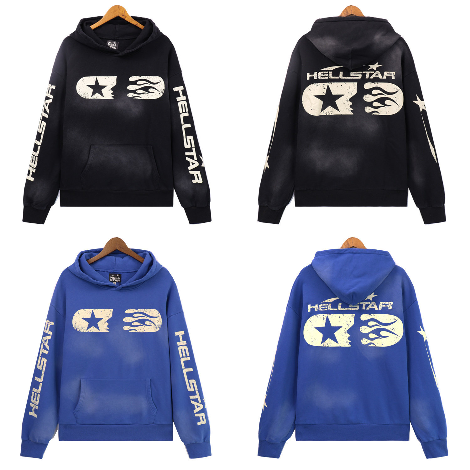 复古高街洗水做旧印花字母欧美潮牌小众ins同款毛圈连帽卫衣帽衫