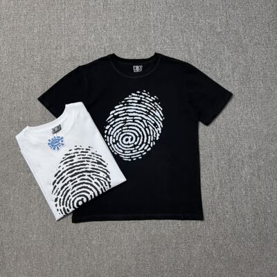 ADWYSD美式潮牌指纹印花INS同款纯棉短袖高街情侣休闲宽松上衣T恤