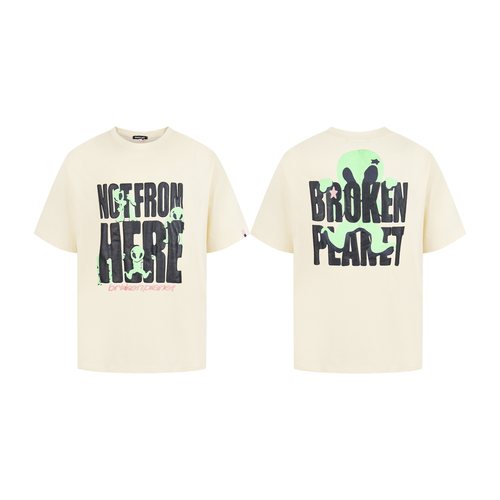 潮牌BROKEN PLANET美式太空人发泡字母印花男嘻哈纯棉圆领T恤短袖