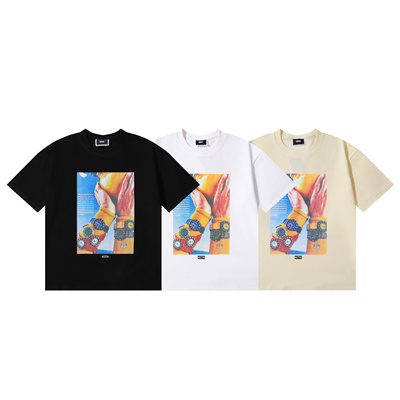 美式KITH小众INS潮牌腕表印花T恤衫复古高街宽松纯棉男女圆领短袖