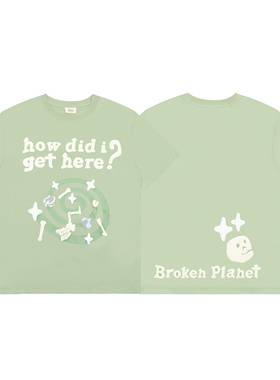 美潮BROKEN PLANET趣味骷髅发泡字母嘻哈高街休闲纯棉圆领短袖T恤