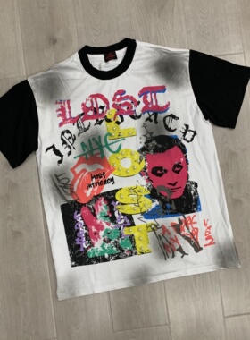 Lost intricacy镶嵌珍珠拼接洗水做旧美潮嘻哈高街纯棉短袖T恤衫