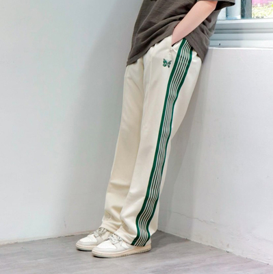Needles长裤潮流蝴蝶刺绣直筒裤