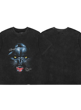 Represent复古美洲豹ins款潮牌嘻哈高街夏做旧纯棉圆领短袖T恤衫