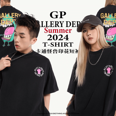 GALLERY DEPT美式卡通印花ins潮牌复古洗水做旧高街夏纯棉短袖T恤