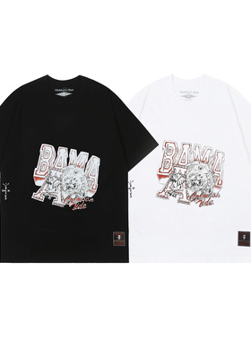 美潮Travis Scott复古字母印花摇滚嘻哈高街宽松重磅纯棉短袖T恤