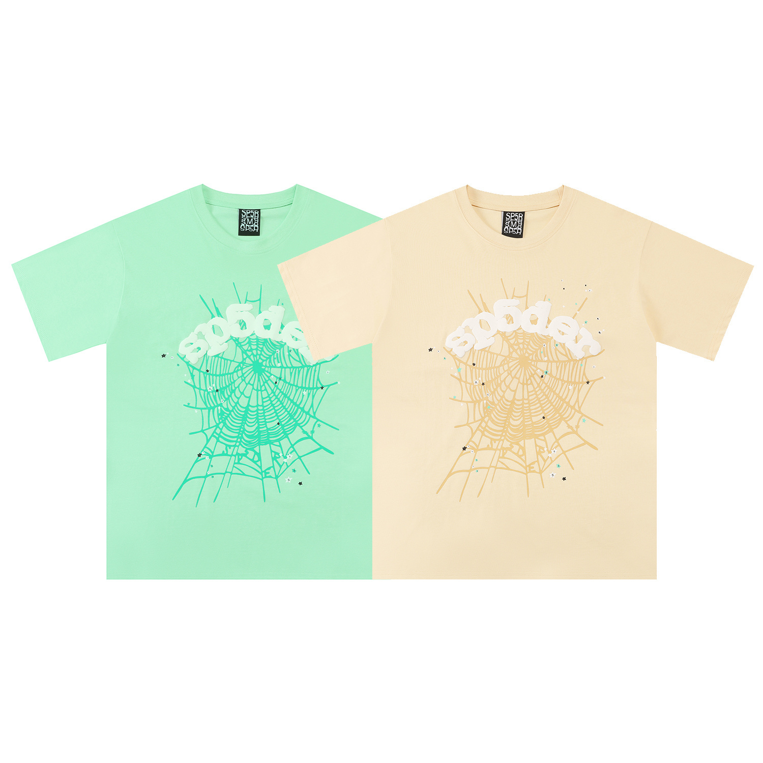 Sp5der涂鸦蜘蛛网YoungThug多巴胺字母发泡印花宽松纯棉短袖T恤衫