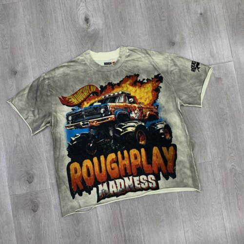 美潮RoughPlay新款汽车洗水做旧破洞圆领纯棉宽松休闲情侣短袖T恤