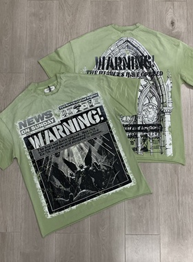 First Row美式潮牌战役印花反车烫钻高街夏T恤衫宽松纯棉圆领短袖