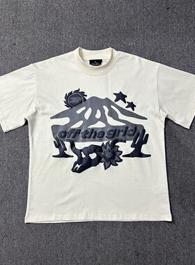 美式潮牌BROKEN PLANET雪山发泡字母印花嘻哈高街纯棉圆领短袖T恤