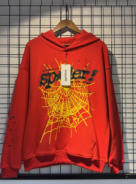 Sp5der美式潮牌蜘蛛网发泡字母印花小众ins宽松毛圈纯棉连帽卫衣